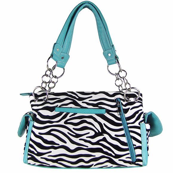 😀TURQUOISE ZEBRA STUDDED RHINESTONE CROSS HANDBAG - Picture 3 of 7